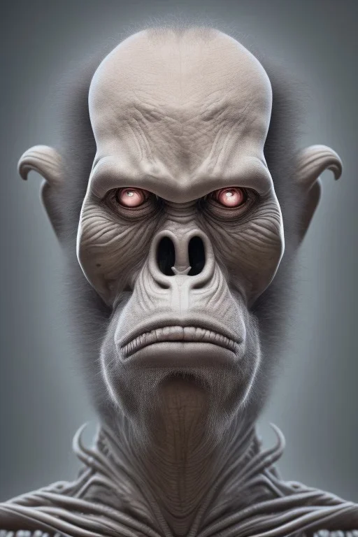 ape alien, head,8 eyes, evil, 8k, with hairs, finely detailed, photo realistic, HR Giger style