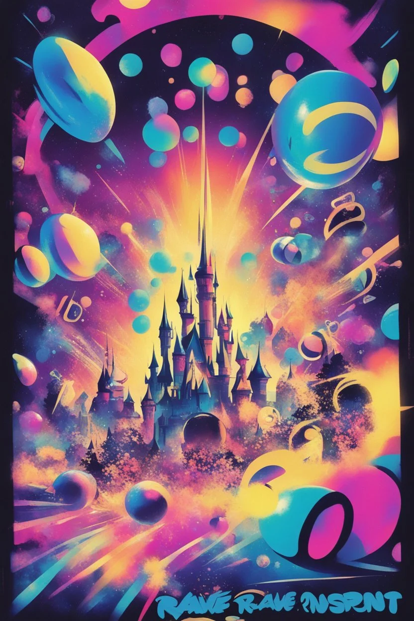 nostalgic Blast from the Past rave party poster cheerfull disney abstract