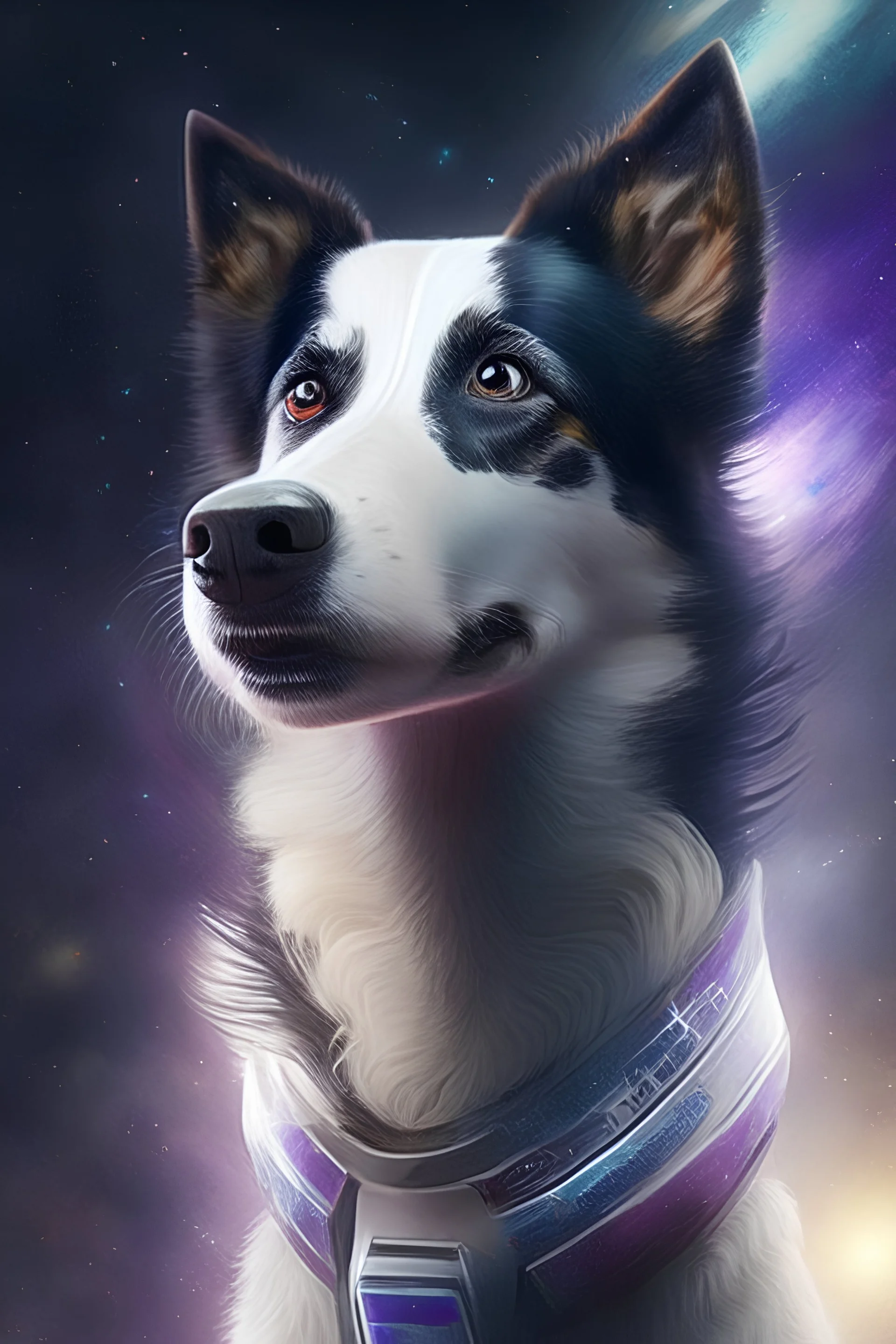 a space dog breed mixed with Whippet, Border Collie and Siberian Husky, trending on artstation, cute,