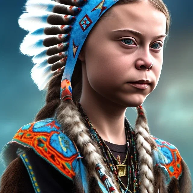  Greta Thunberg native american chief ,apocalypse setting,