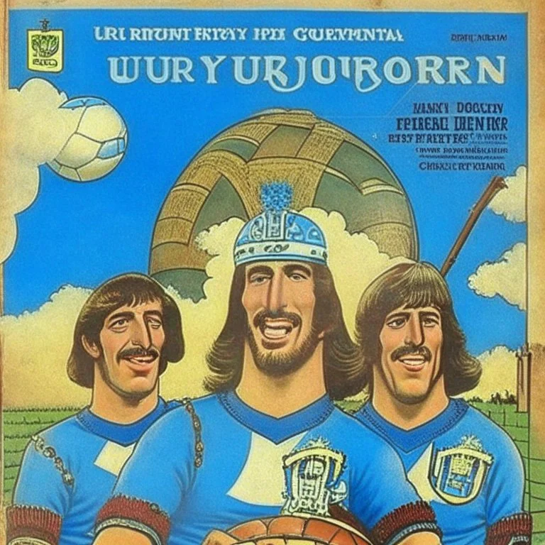 A 1980 medieval london comic cover of uruguayan sky-blue football magazine. Music Rock Monty Pyton.