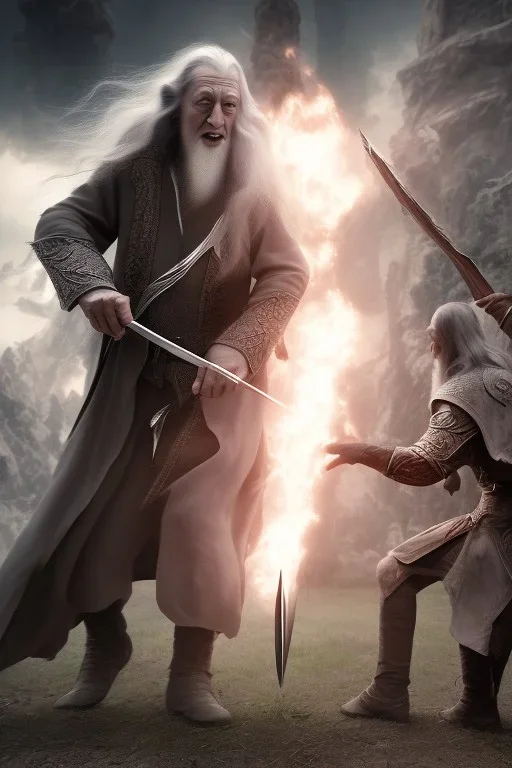 gandalf fight with saruman, 8k render