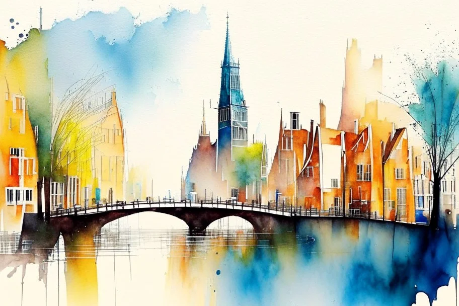 Abstract wet watercolour of Utrecht scene