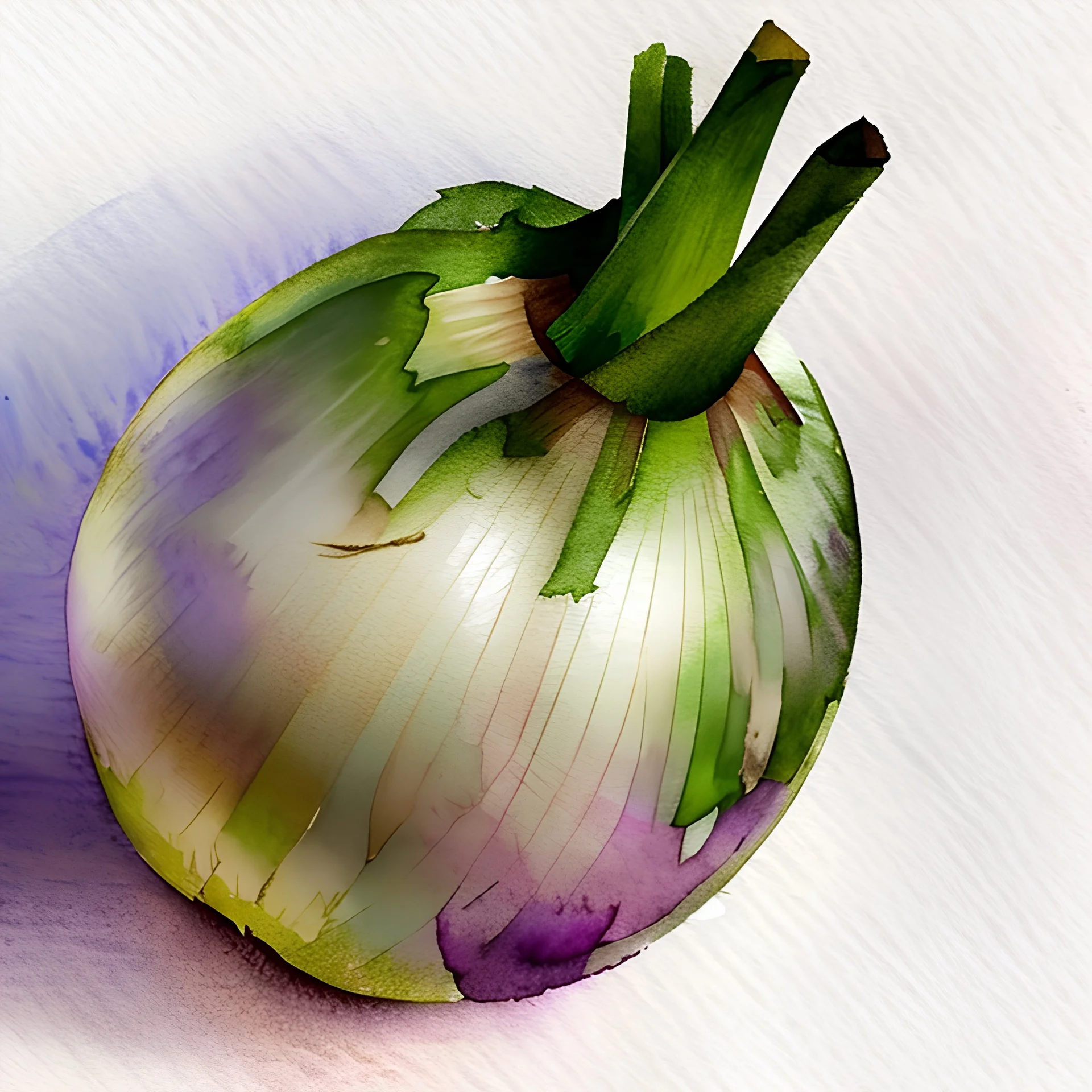 top view of a single onion in watercolors on a white background