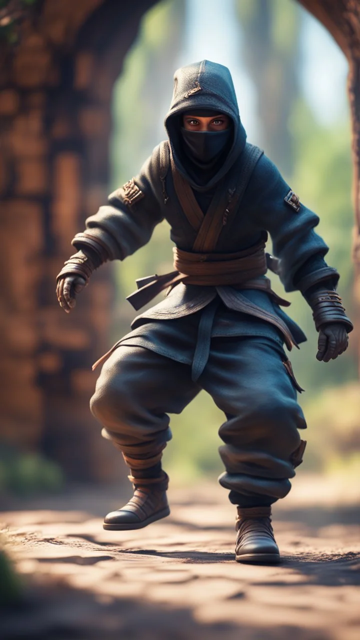 portrait of wilderness ninja stepping through portal wearing clawed shoes,bokeh like f/0.8, tilt-shift lens 8k, high detail, smooth render, down-light, unreal engine, prize winning