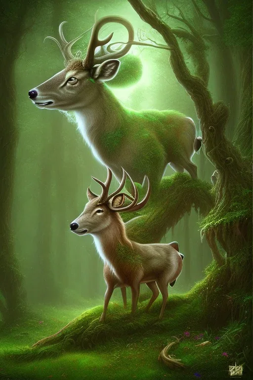 dream deer god druid deep forest green mystic