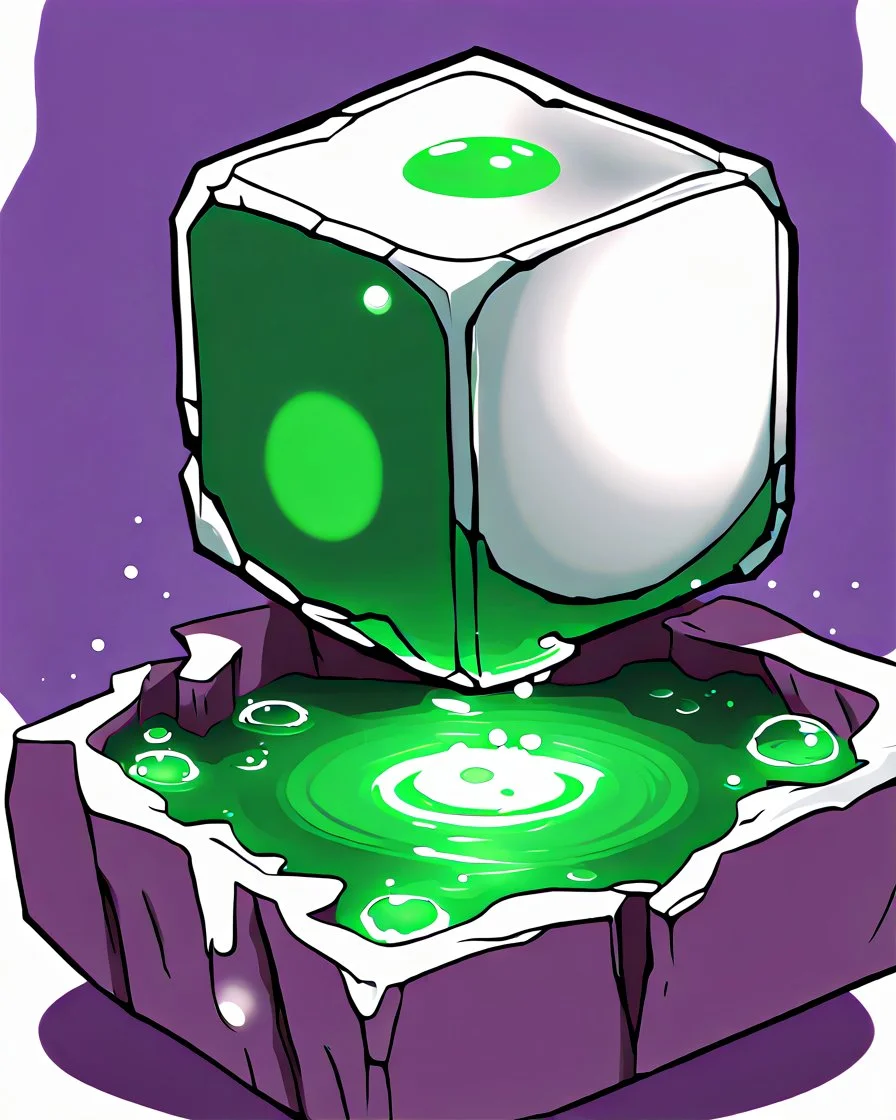 tabletop RPG green cube slime with white sphere inside rpg art no background