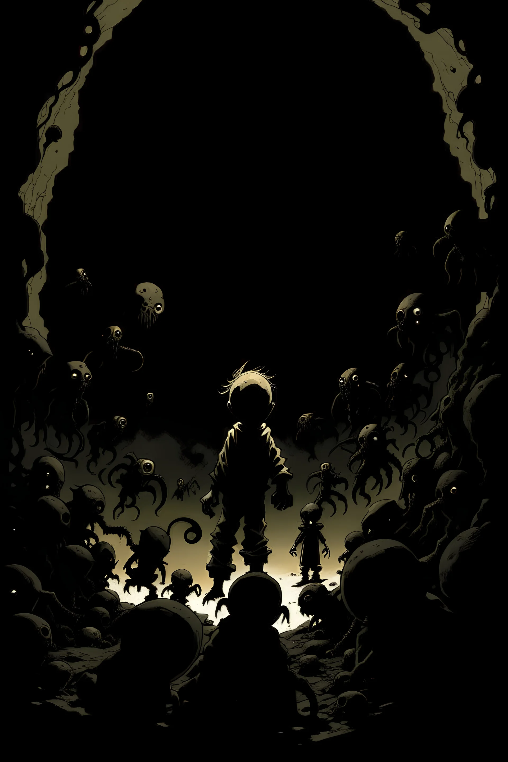 child and maggots at night surrounded by mike mignola