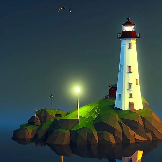 low poly scenery lighthouse by night