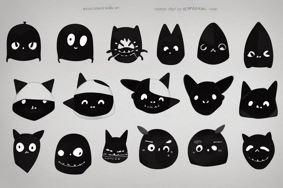 6 simple shaped hand drawn cartoon characters that are cute dark and have hoodies