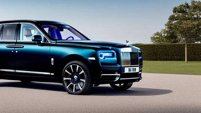 Black Luxury Rolls Royce Cullinan , Photorealistic, 4K, Ultra Detailed, Front Quarter View