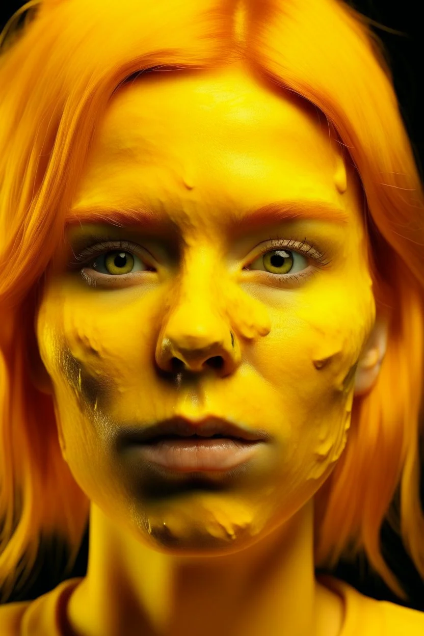 Girl face with yellow rubber effect in all image with orange sponge hair