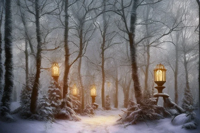 FOREST LANTERN WINTER PATH FALL