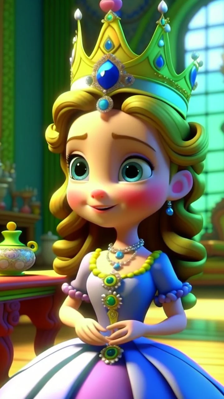 "Come one, come all," Princess Penelope cried, To the royal abode, where joy would reside. In her hand, a secret, a gift pure and sweet, Tea cups of wonder, a surprise hard to beat.cartoon,3D, friends