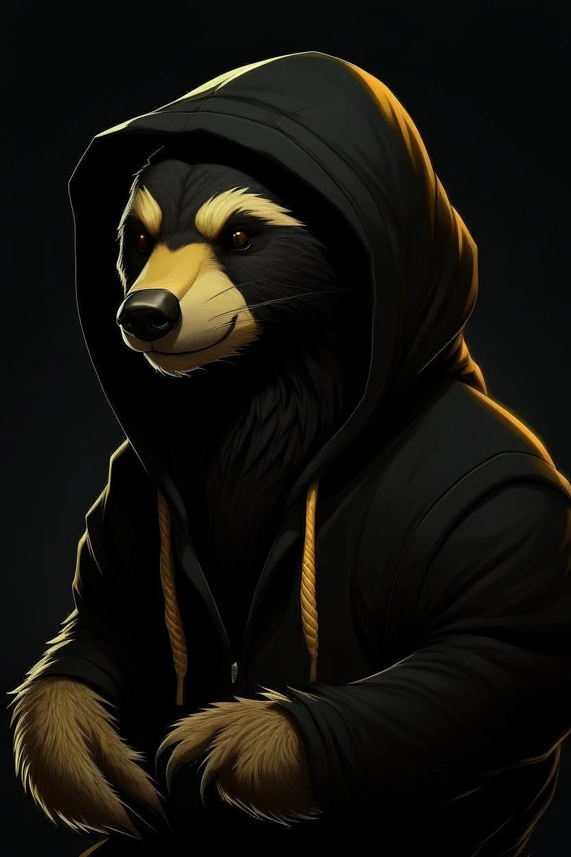 regal looking cyber honey badger wearing a black hoodie