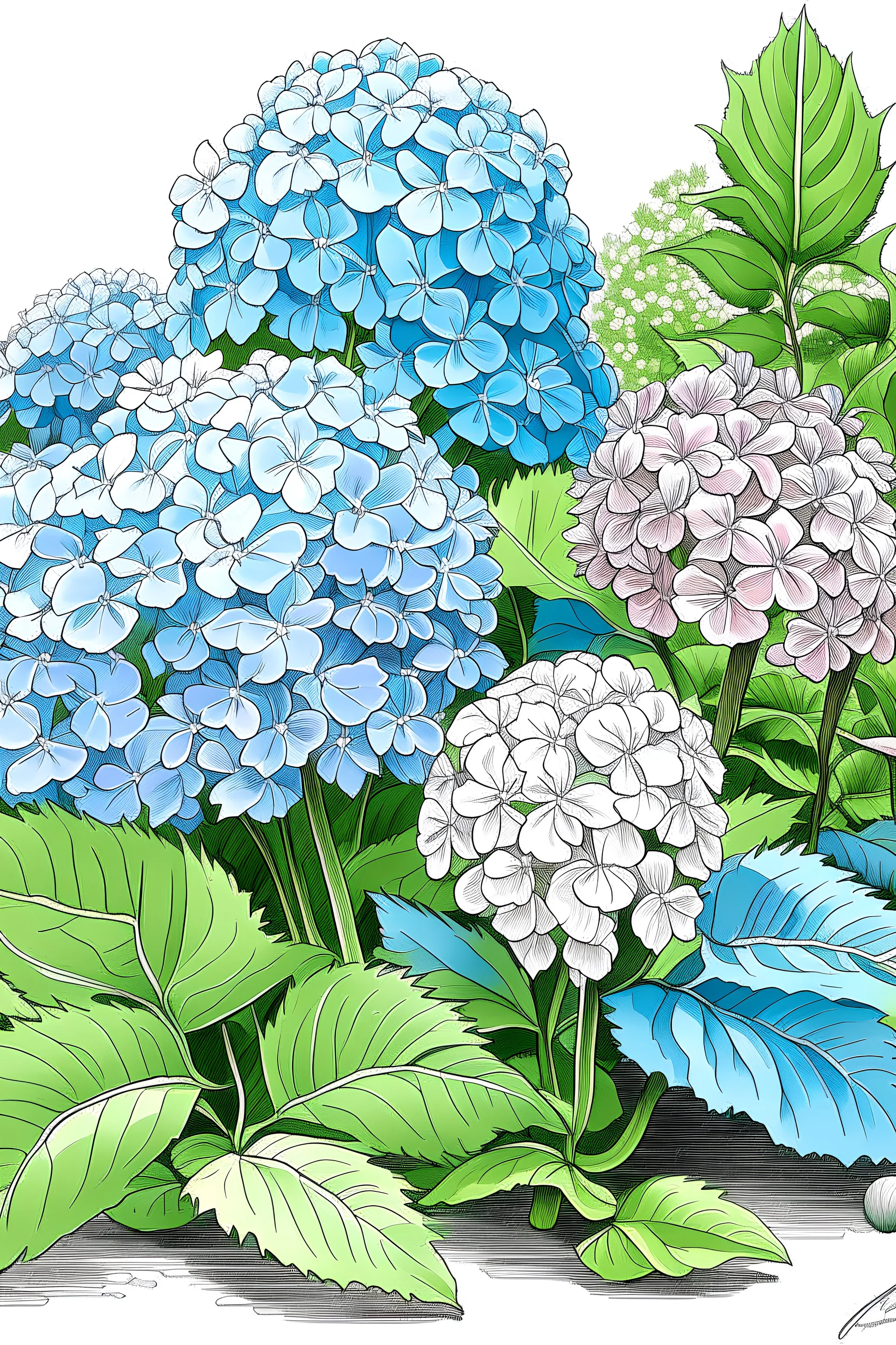 Hydrangea garden drawing