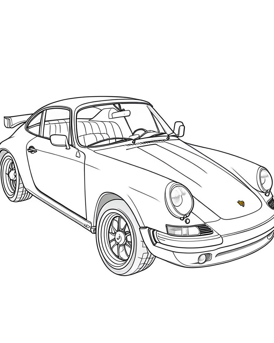 outline for a coloring page of a Porsche 911, white background, sketch style, only use outline, no shadows and clear and well defined