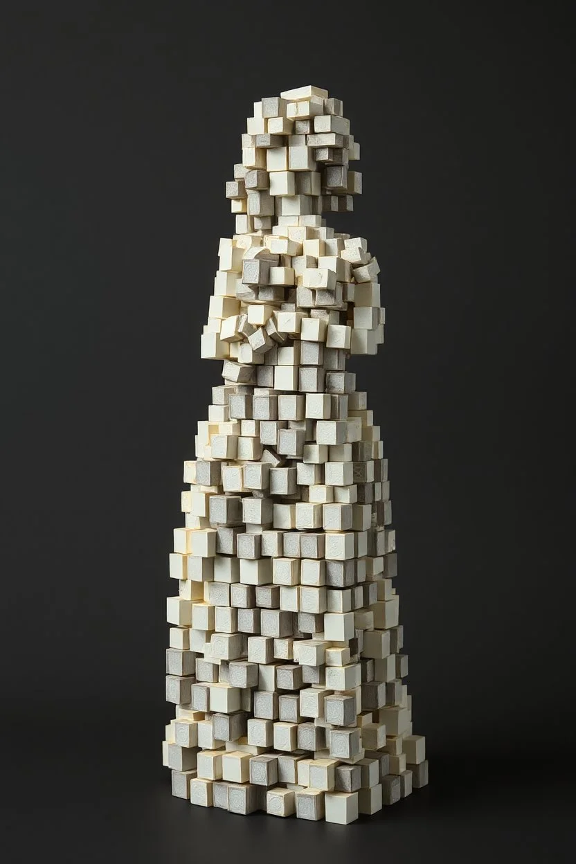 make a pretty realistic lady made of tousends of very small cubes