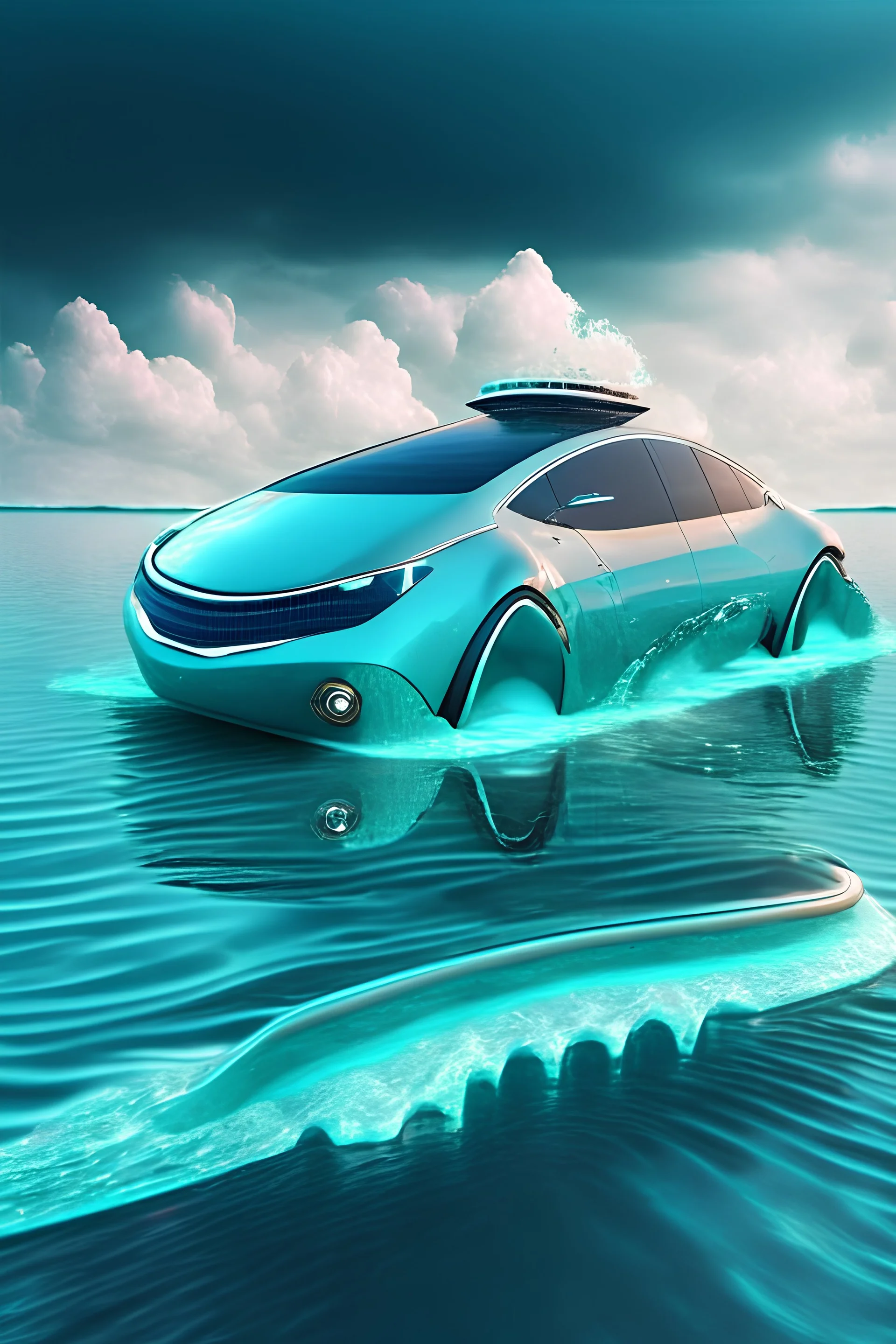 futureistic car on water