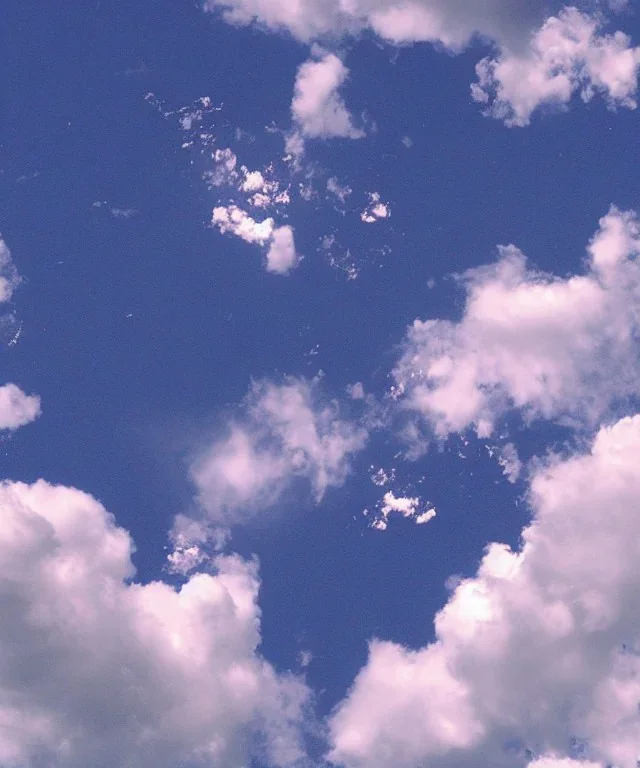  grand etoile cristalline, grands nuages cumulus rose et bleu, etoile dans leciel