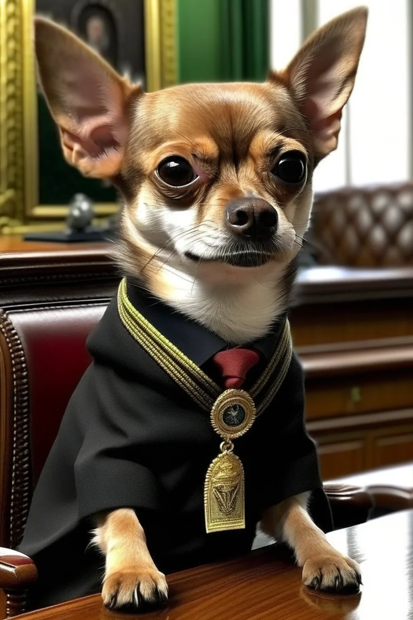 picture of a chiwawa dog being the president of Mexico