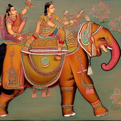 indian cow gods riding an indian elephant painting