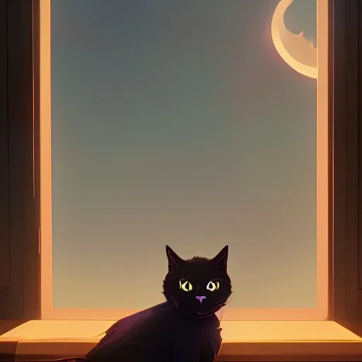 cama, amanecer, ventana, esperanza, gato negro, acostado, triste