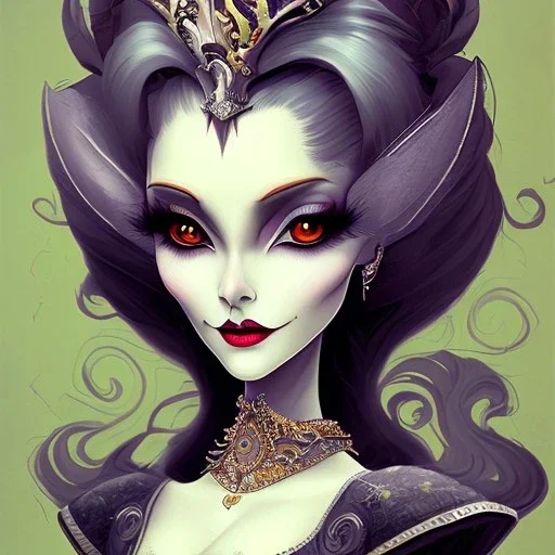 extrem tim burton style and disney style of an extrem wicked old and evil stepmother, sharp focus, dark eyes