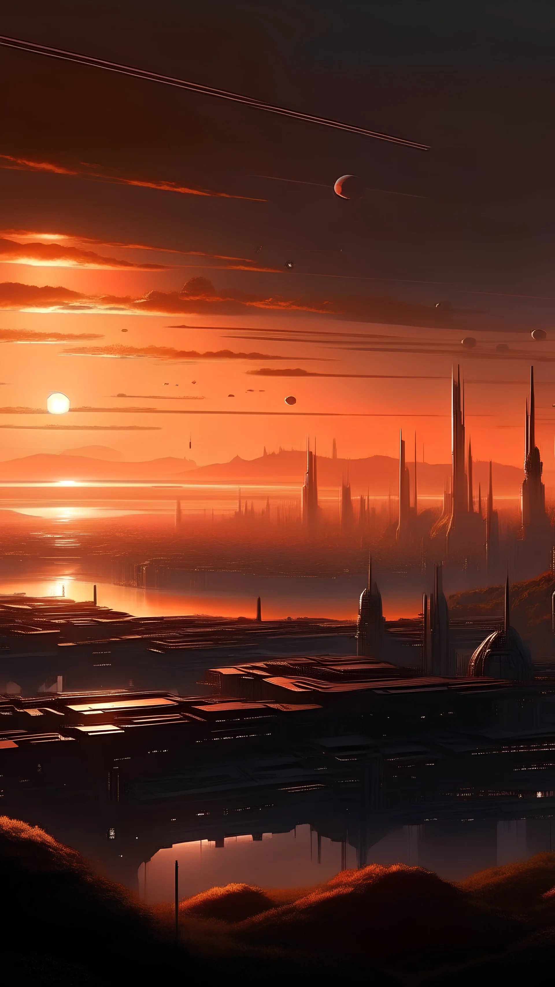 sci fi city, star wars inspired city, sunset