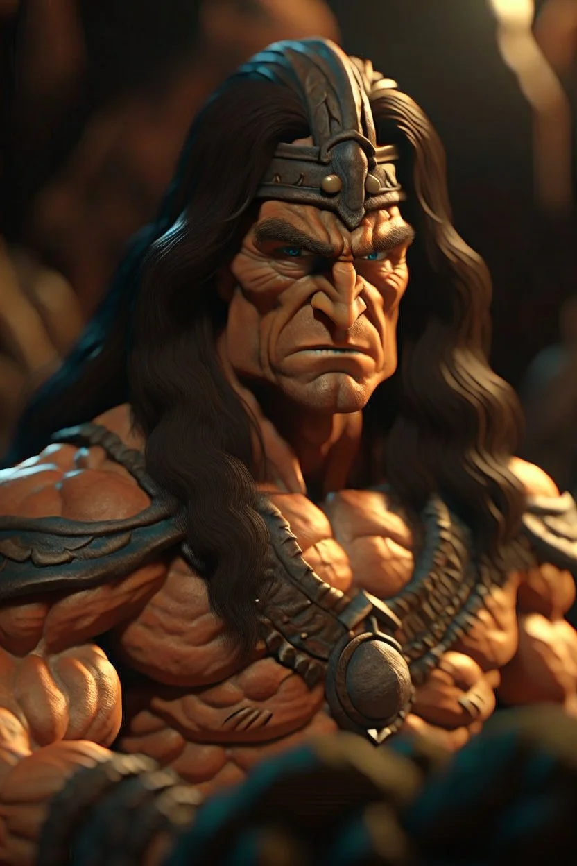 conan as banan the barbarian , photo-realistic, shot on Hasselblad h6d-400c, zeiss prime lens, bokeh like f/0.8, tilt-shift lens 8k, high detail, smooth render, down-light, unreal engine 5, cinema 4d, HDR