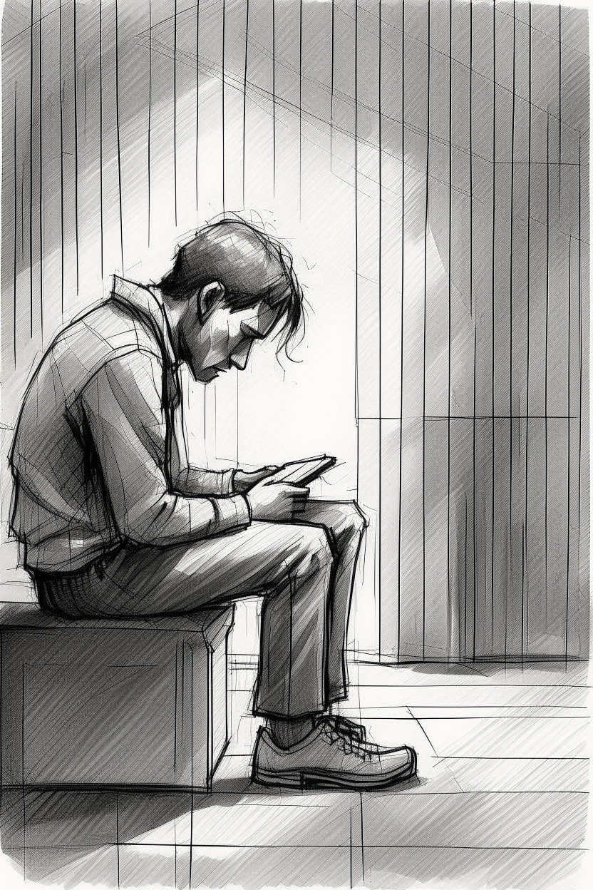 A lonely figure, their sketches reflecting the sadness of their heart.