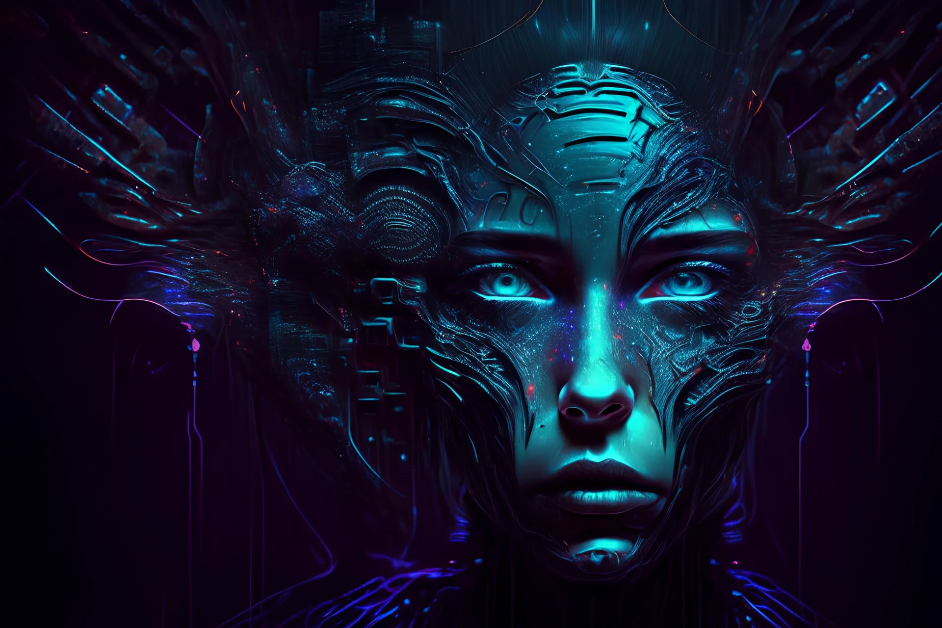 surreal portrait dark psychedelic horror cybernetic dreamlike