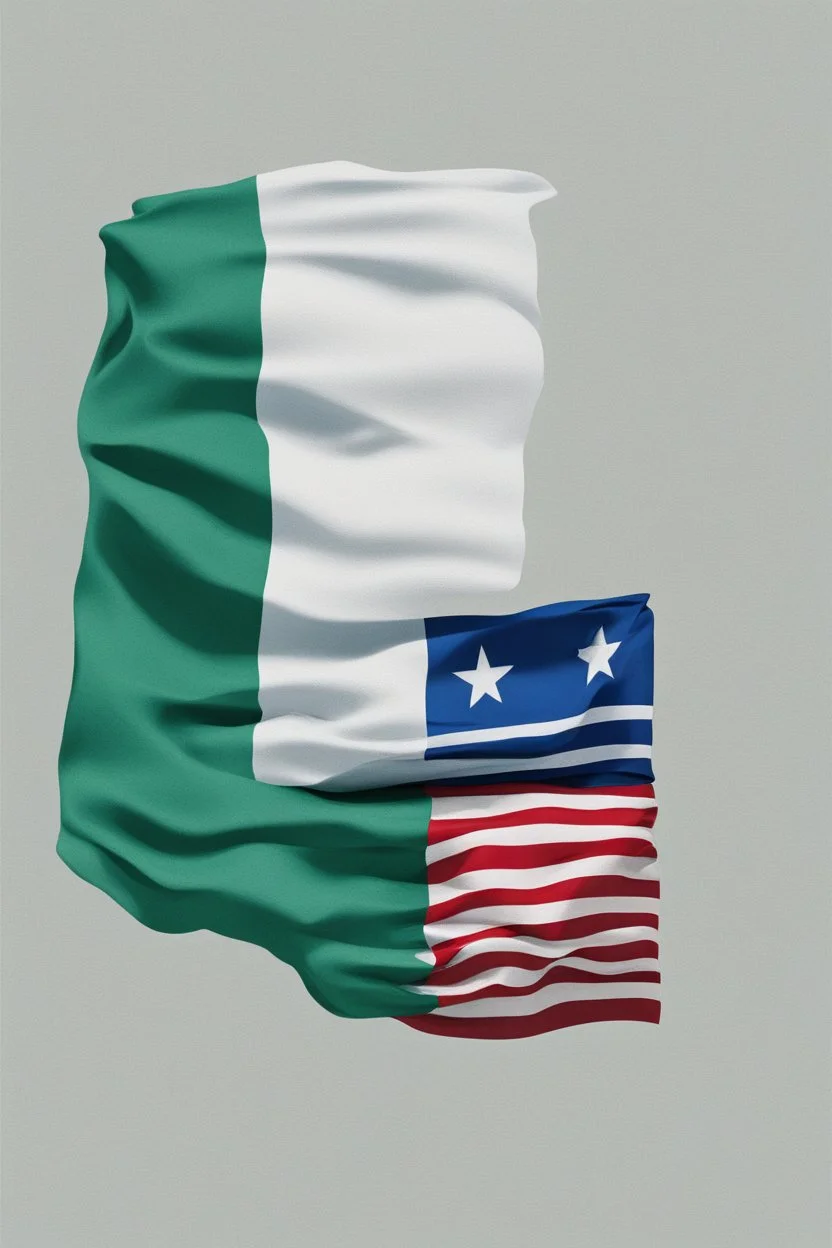 a flag, blue-green-white tricolor, three bars above each other; below that a stack of passports