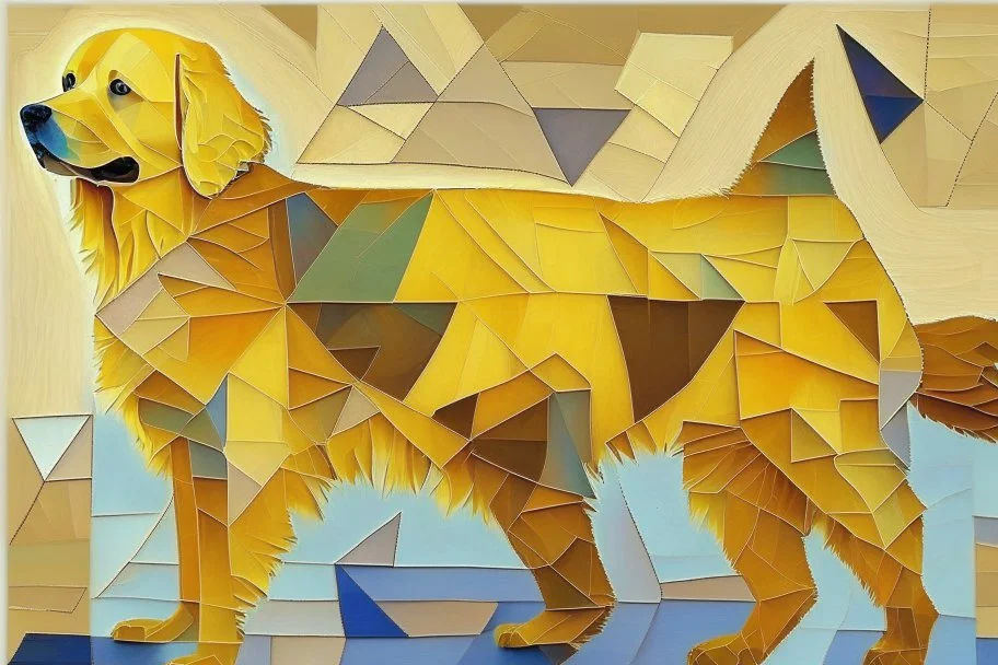 style of paul klee Golden retriever dog