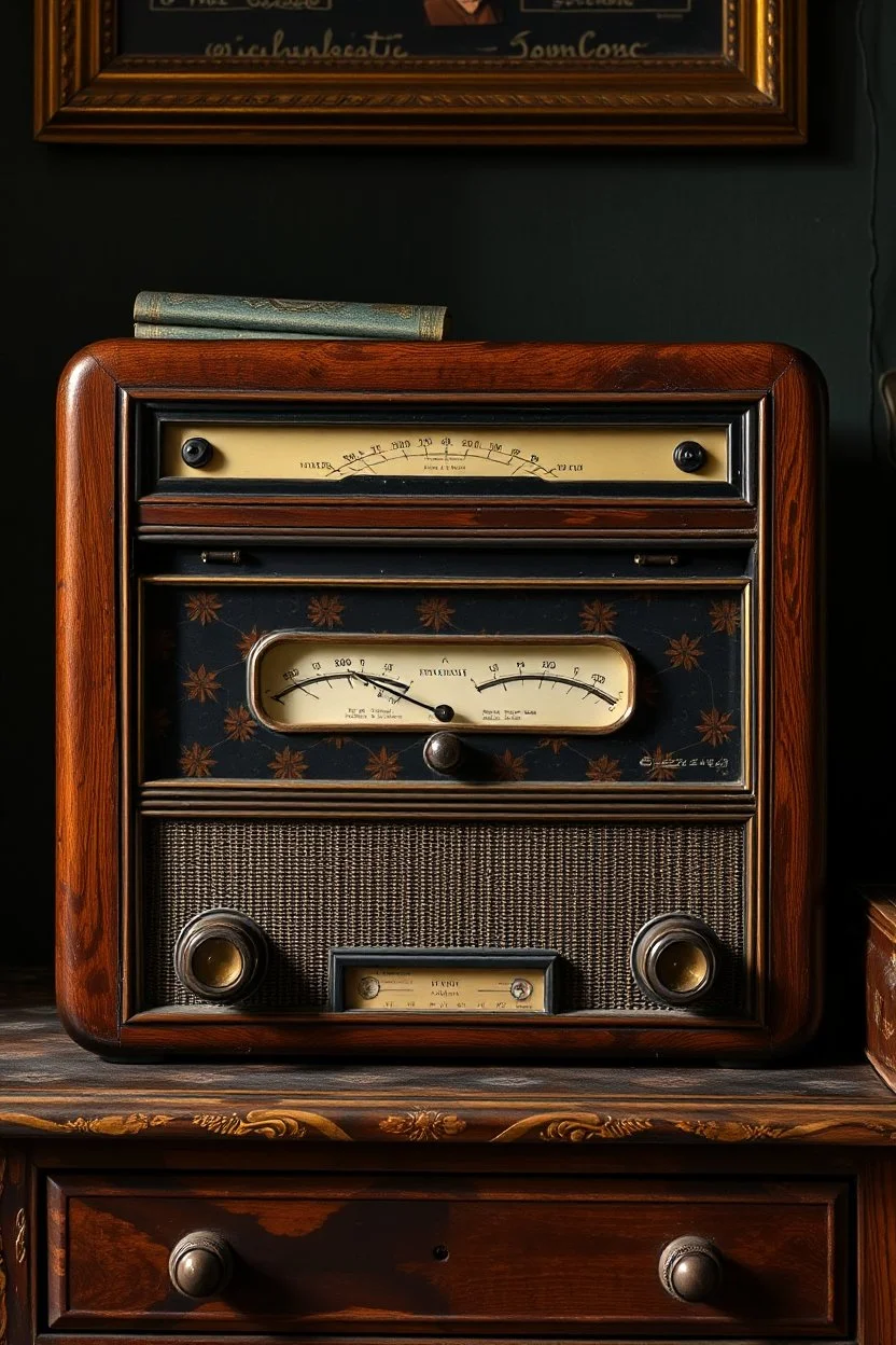 A vintage radio apparatus in the style of Vermeer
