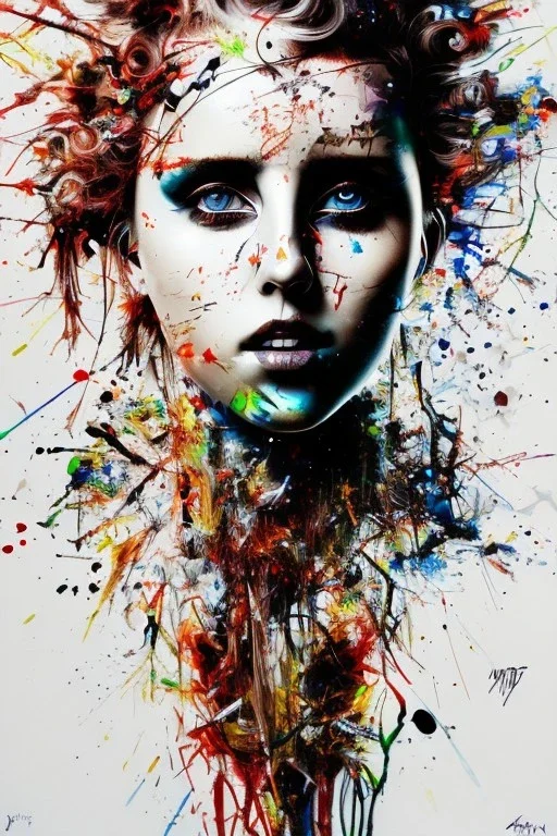 Danish singer MØ face, Abstract portrait by Yoji Shinkawa, Jackson Pollock