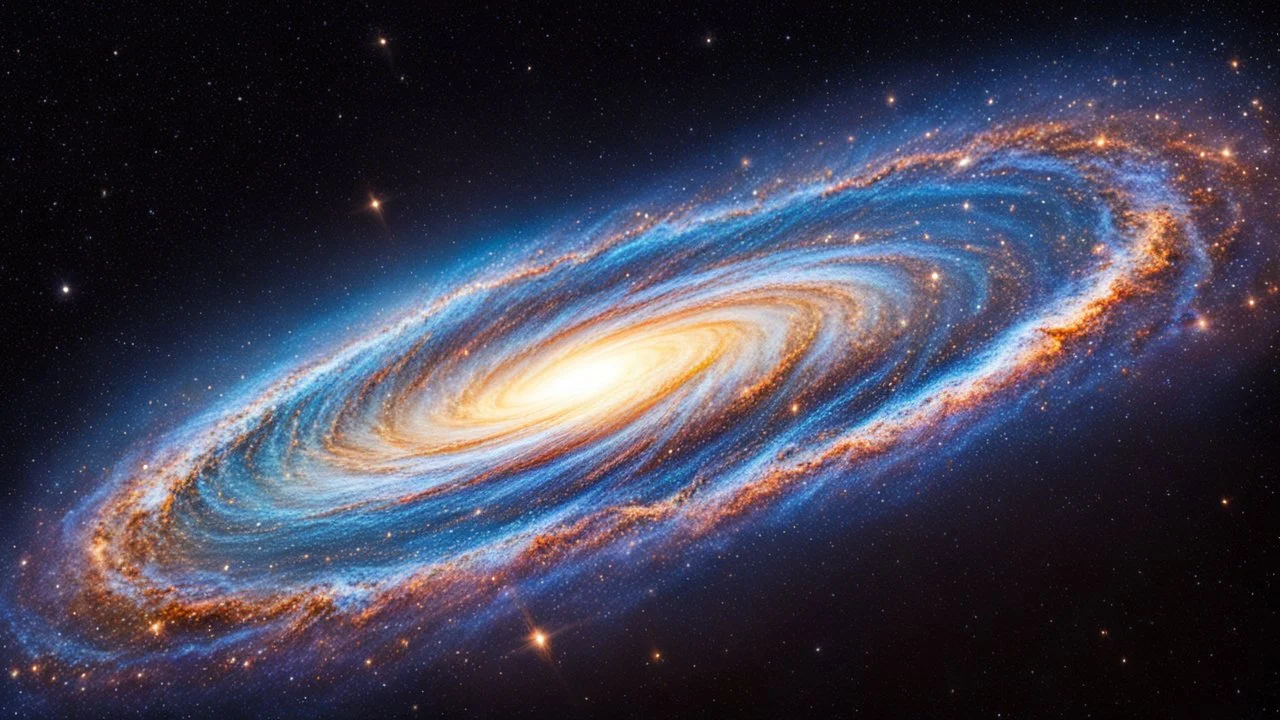 A beautiful flat horizontal galaxy in the middle of the cosmos.