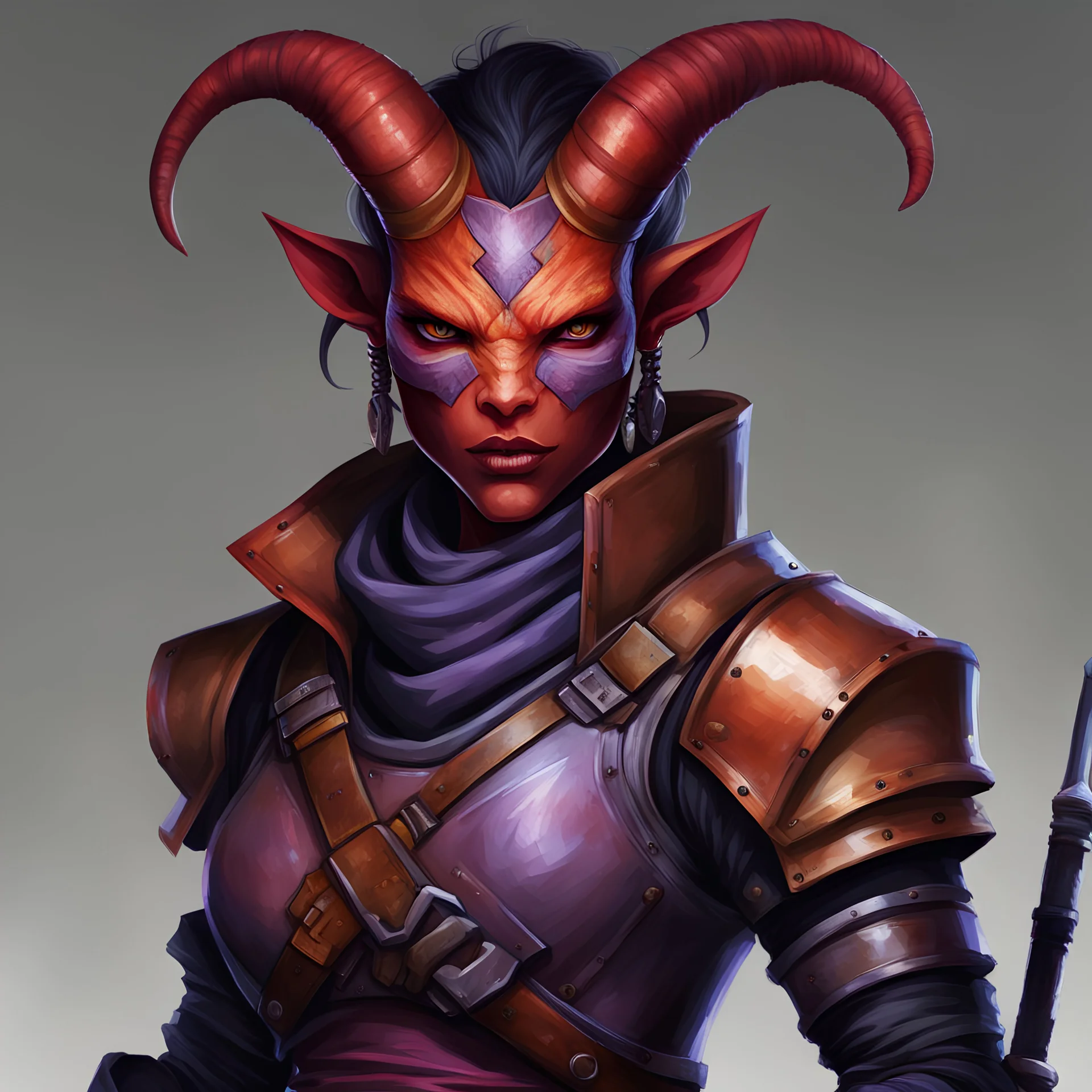 dnd, portrait of Tiefling bounty hunter, female, armoured