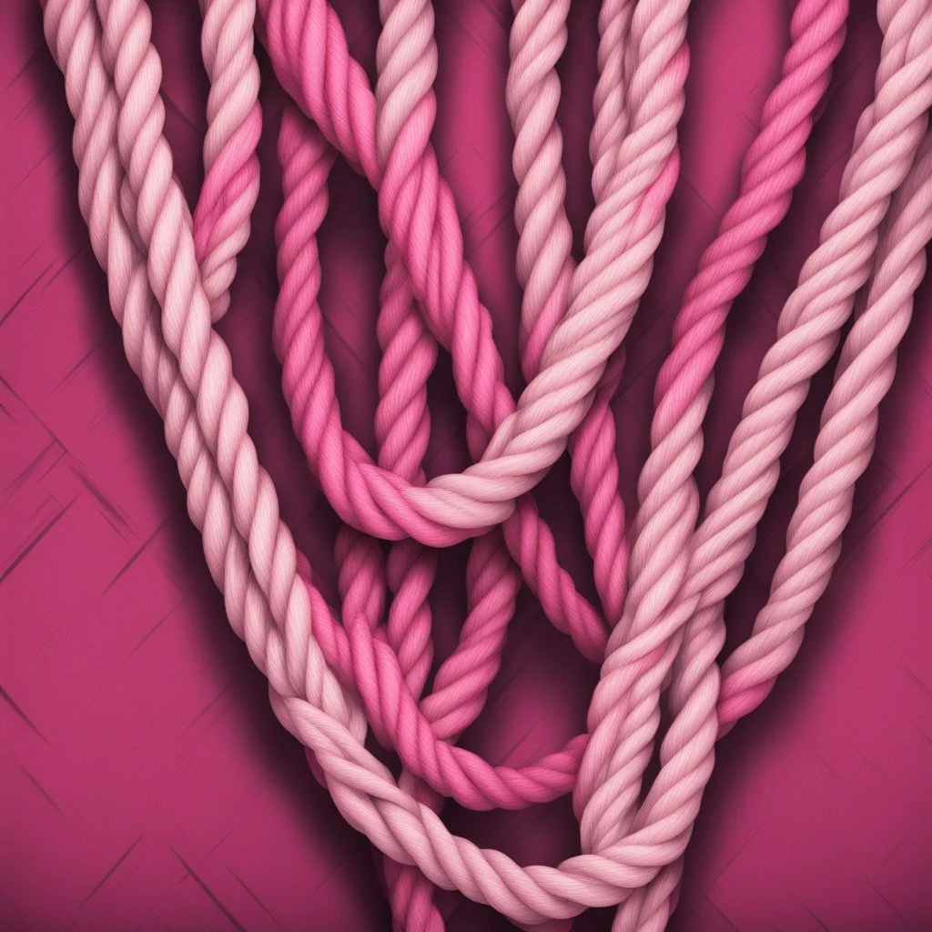 Hyper Realistic anime-style-ropes with pink-&-maroon-textured background