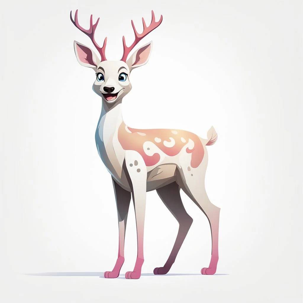 full body of a bald white tail deer standing with big smile facing left and looking left , on white background, in the style of my little pony