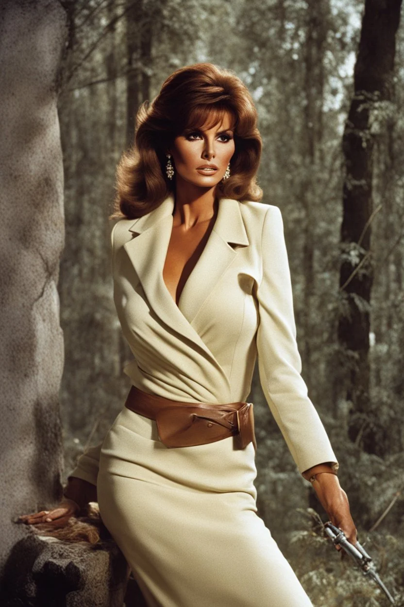 In this psychological thriller, Raquel Welch would play a mysterious femme fatale, a woman with a dark past and hidden motives. Her character would be enigmatic, luring the protagonist into a web of intrigue and danger. With her striking beauty and undeniable charisma, she would command the screen, leaving audiences spellbound. As the story unfolds, Raquel's character would become intertwined with the man being chased by the imaginary monsters. Is she a savior or a manipulator? Is she a figment