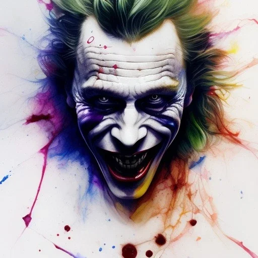 photorealistic joker, Heath Ledger, movie, watercolor illustration by <agnes cecile> <Yoji Shinkawa>, natural tones, ornate and intricate detail , soft smooth lighting, soft pastel colors, ultra detail, 8k
