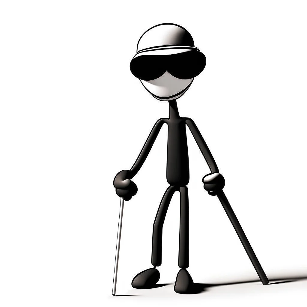 thin stick man with helmet black and white