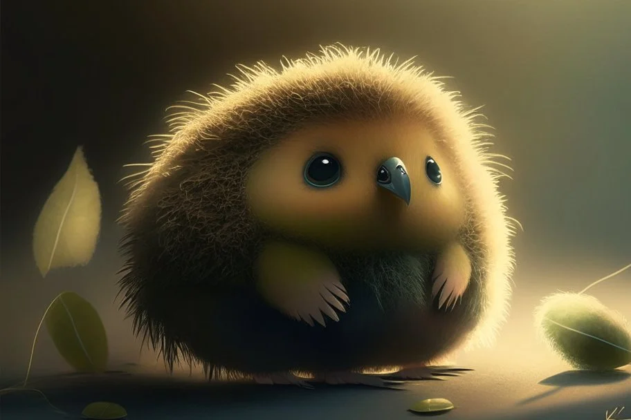 cute kiwi with thick fur, trending on artstation, light and shadows, dramatic