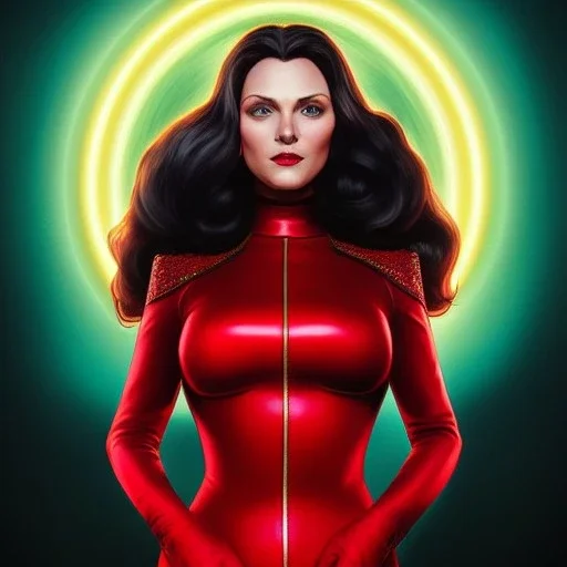 ultra detailed fullbody portrait of Wanda Maximoff, wearing skintight Red costume, extremely detailed digital painting, intrincate, extremely detailed smiling face,crystal clear Big Green eyes, in the style of Adam Hughes , mystical colors , perfectly centered image, perfect composition, rim light, beautiful lighting,8k, stunning scene, raytracing