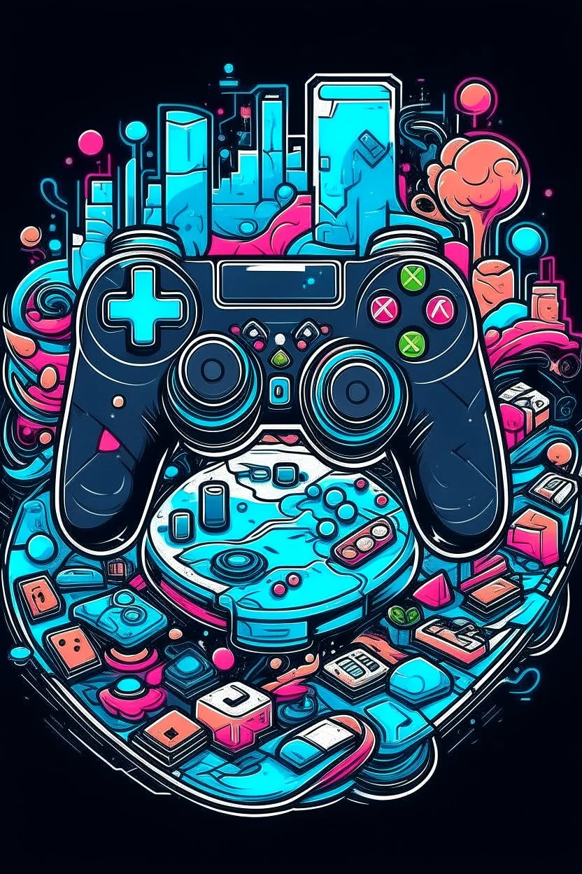 A ilustration gampad., t-shirt design, no black ground, vector, 4k