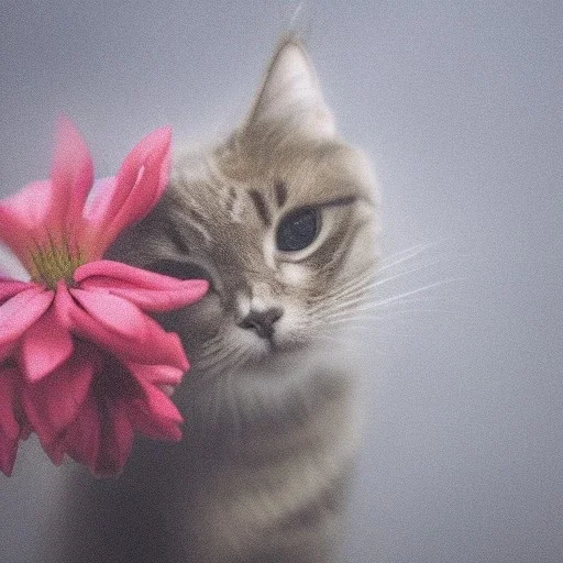 cat with flower in fog