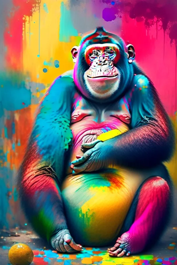 Lots of lovely colours and a happy fat chimp