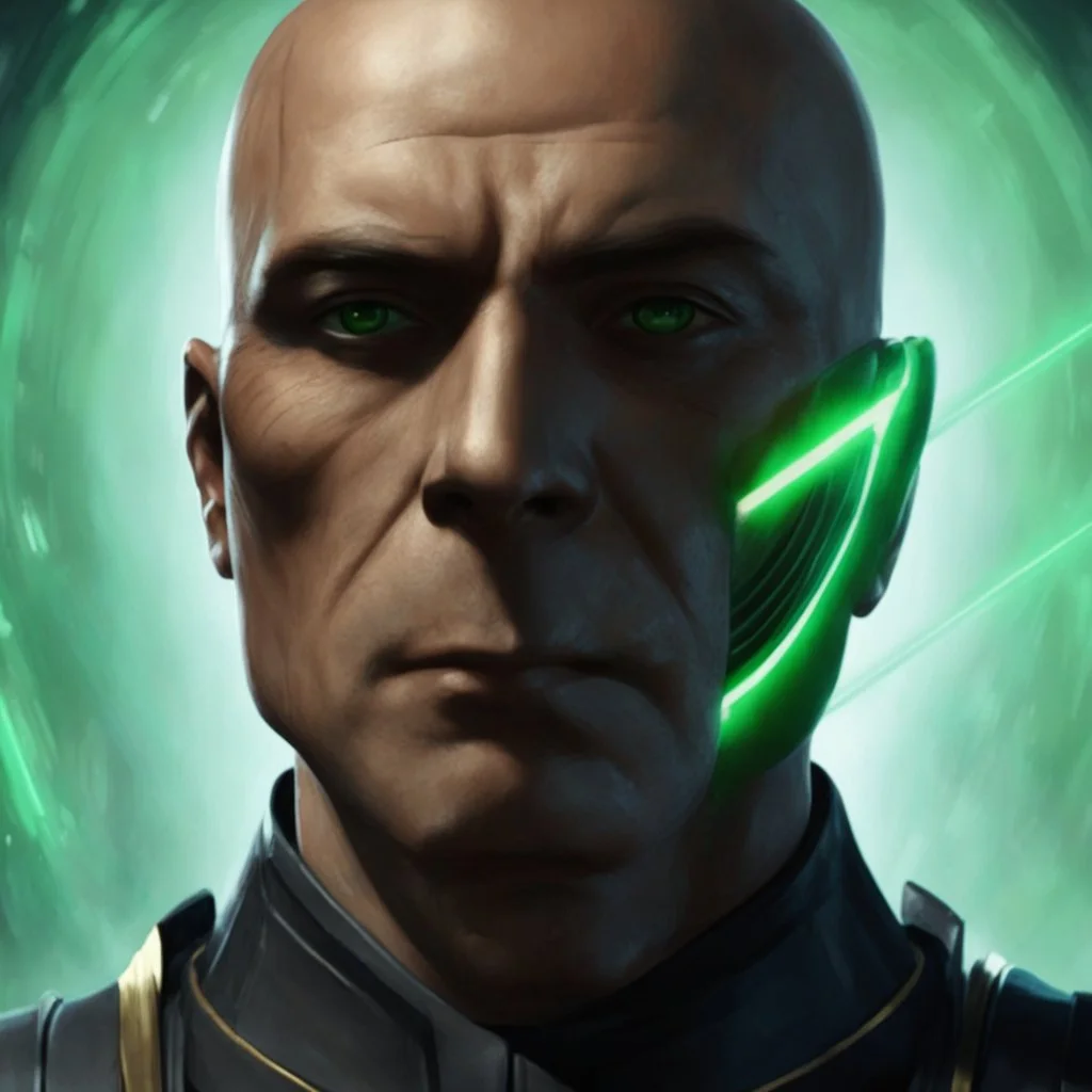 star wars bald male corellian jedi pilot wearing gunmetal grey and black old republic armored robes with gold trim inside the jedi temple holding a lightsaber with viridian green blade in left hand, centered head and shoulders portrait, hyperdetailed, dynamic lighting, hyperdetailed background, 8k resolution, volumetric lighting, light skin, fully symmetric details