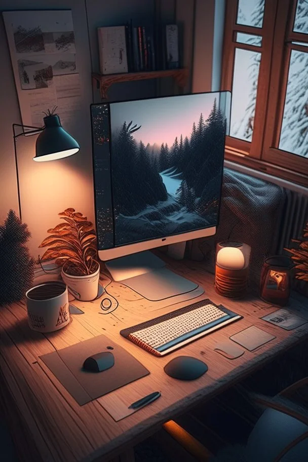 cozy vibes art computer desk